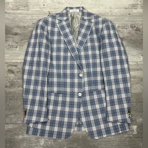 Hardwick Blue, White & Grey Plaid Seersucker Sport Coat 40R
